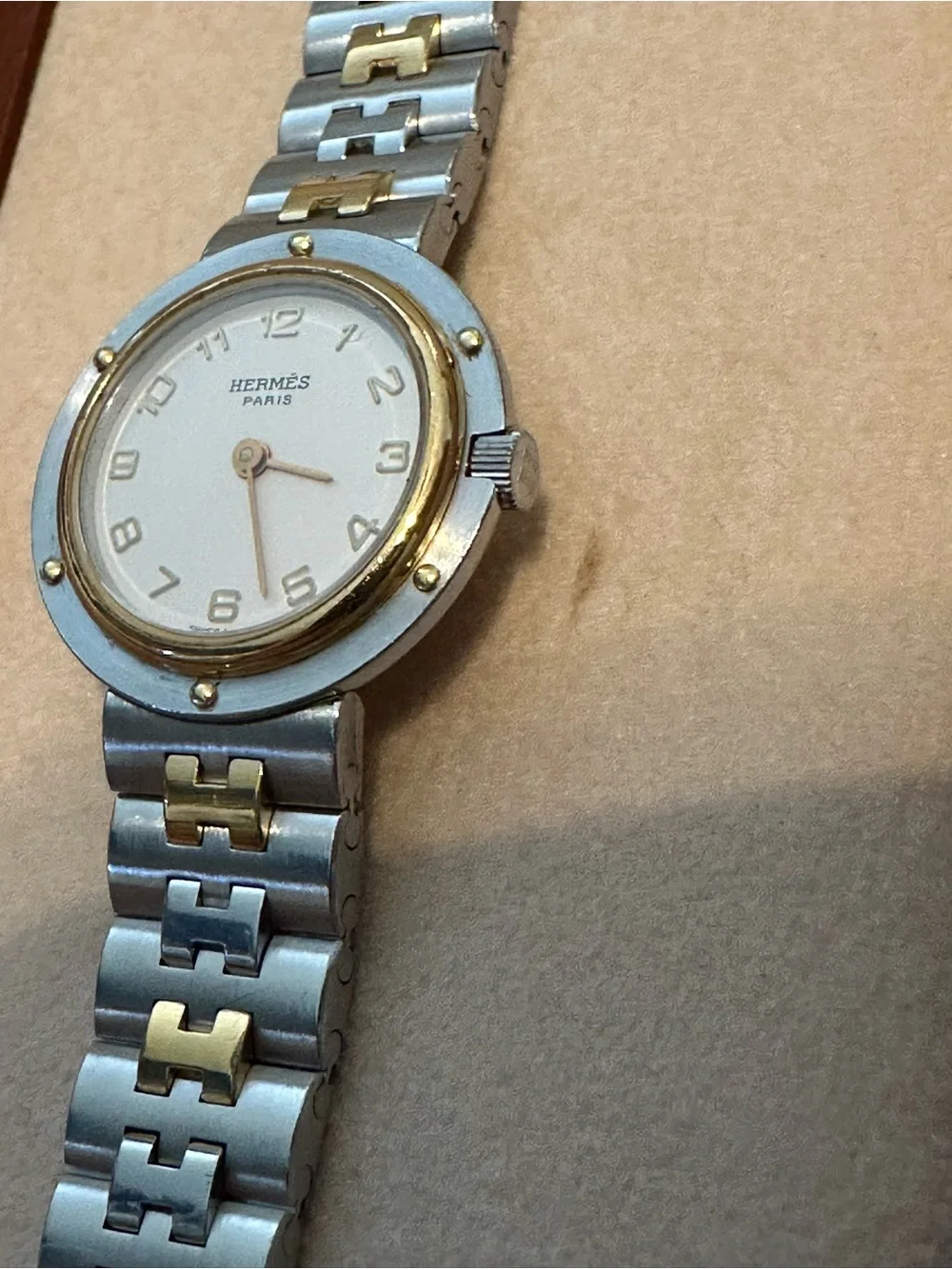 Vintage Hermès Profile Two Tone H Link Swiss Quartz Watch w/ Box